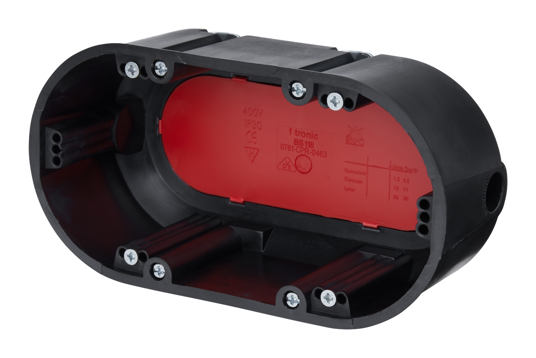 6St. F-Tronic BS118 HW Geräte-Verbindungsdose, BS118, 2-fach, 2x Ø 74mm, t=54mm 7500003