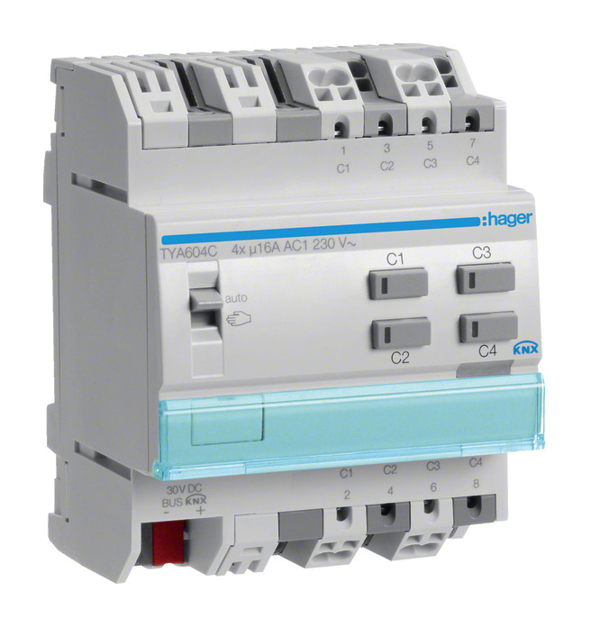 1St. Hager TYA604C Schalt-/Jalousieaktor 4/2fach KNX 16A