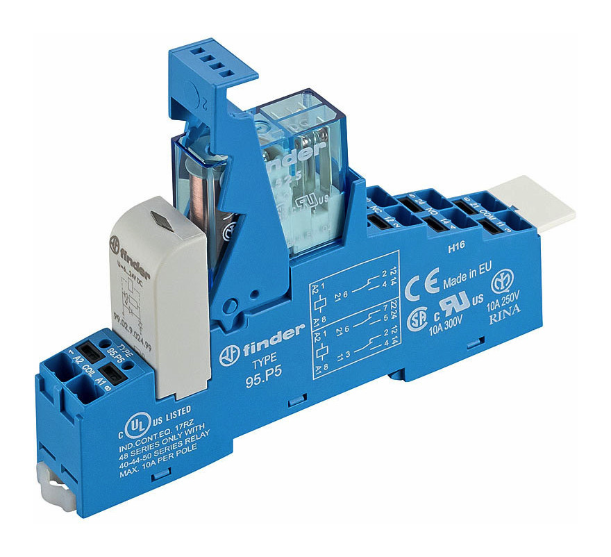 1St. Finder 48P670240050 Koppelrelais mit Push-In-Klemmen, 1 Wechsler 16 A, Spule 24 V DC 48.P6.7.024.0050
