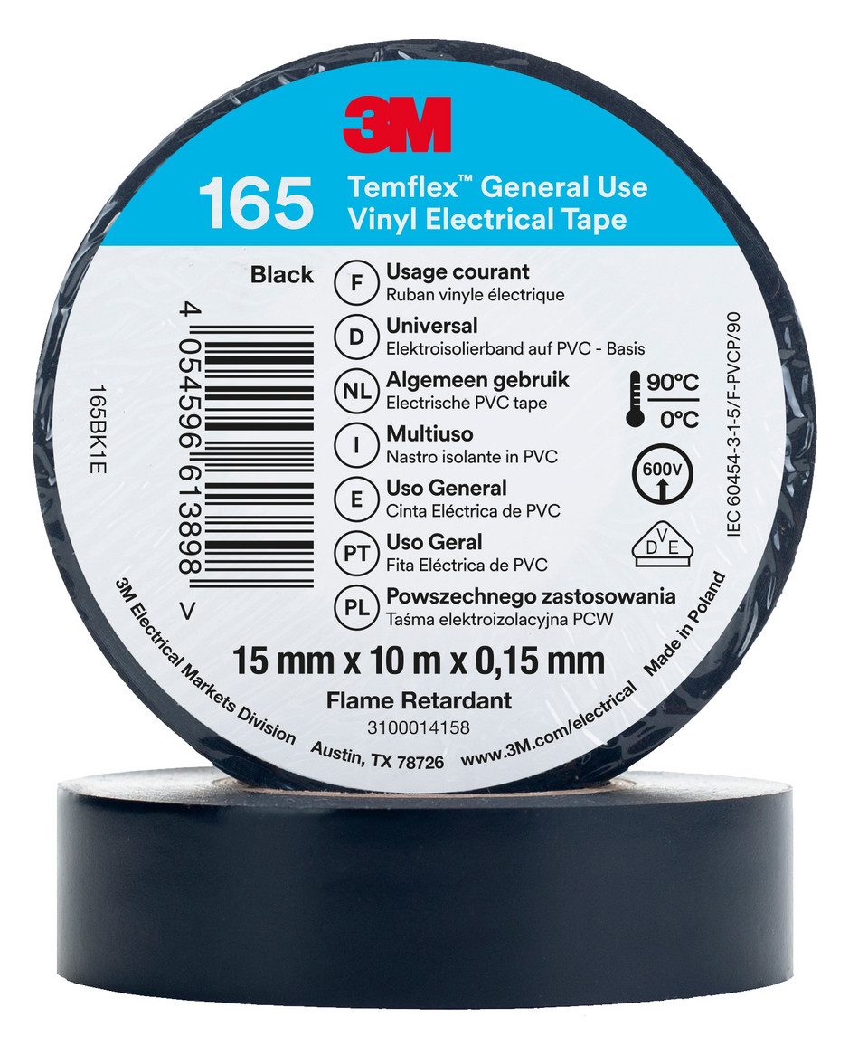 10St. 3M 165BK1E Isolierband Schwarz 15mmx10m