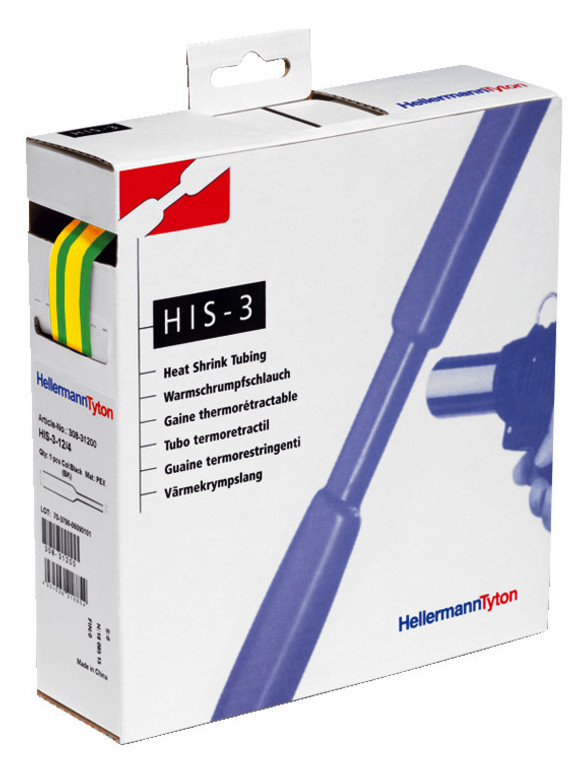 5m Hellermann Tyton 308-30907 Warmschrumpfschlauch 3:1 HIS-3-9,0/3,0 PO-X grün-gelb 5