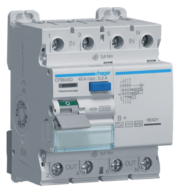 1St. Hager CFB640D Fehlerstromschutzschalter 4 polig 10kA 40A 300mA Typ B+