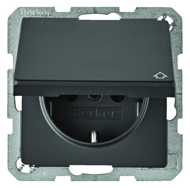 1St. Berker 47516076 Steckdose SCHUKO mit Klappdeckel u. erh.BS Q.1/Q.3 anthrazit samt
