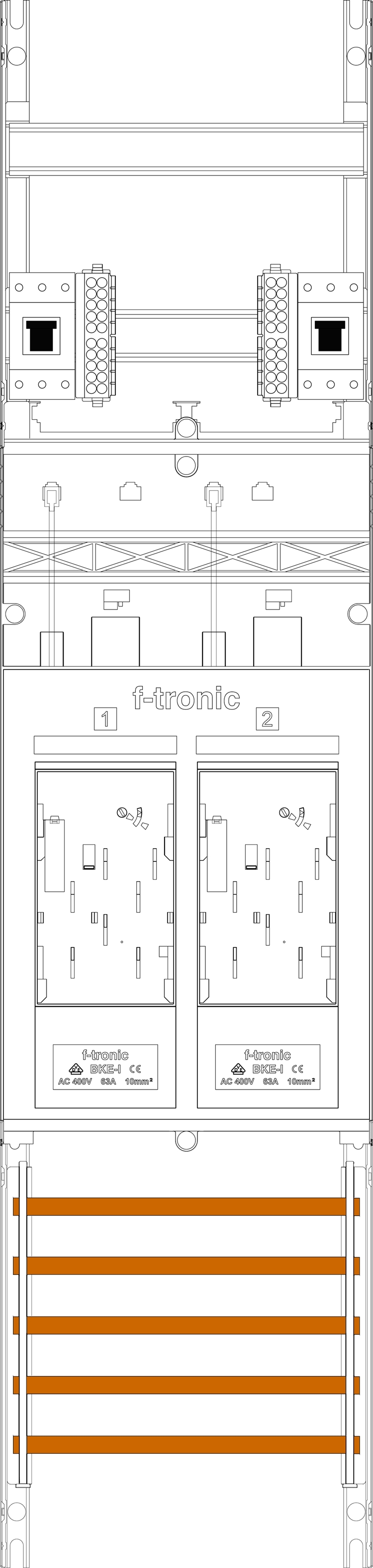 1St. F-Tronic E16DS-HSP Zählerfeld E16DS-HSP,1-feldrig, H=1050mm, 2-eHZ mit DS, 2 HSP 7141209