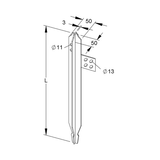 1m Kleinhuis 313/1, Staberder, Länge 1000 mm, mit gelochte Anschlusslasche 4 x d= 13 mm, Stahl, feuerverzinkt DIN EN ISO