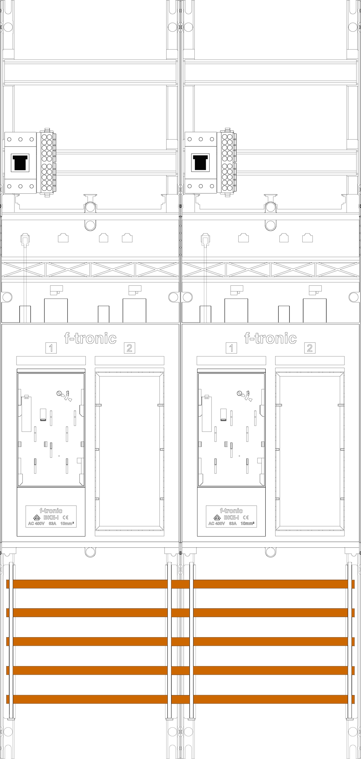1St. F-Tronic ER26DS-HSP Zählerfeld ER26DS-HSP,H=1050mm, 2-feldrig, 2-eHZ mit DS, 2 HSP, 2 Res. 7141202