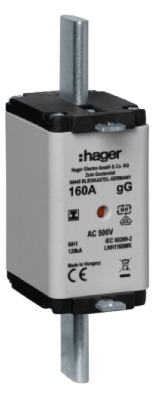 1St. Hager LNH1160MK NH-Sicherung NH1 gG 500V 160A Iso-Griff