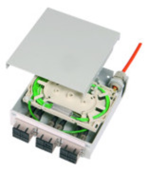 1St. Telegärtner H82050E0005 STX Tragschienen-Verteiler mit 6xLC Duplex, Singlemode, Spleißkassette, Pigtails, 12x E9/12