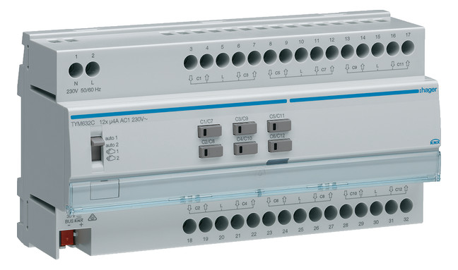 1St. Hager Jalousieausgang KNX, 12fach TYM632C 1St. Hager Jalousieausgang KNX, 12fach TYM632C...