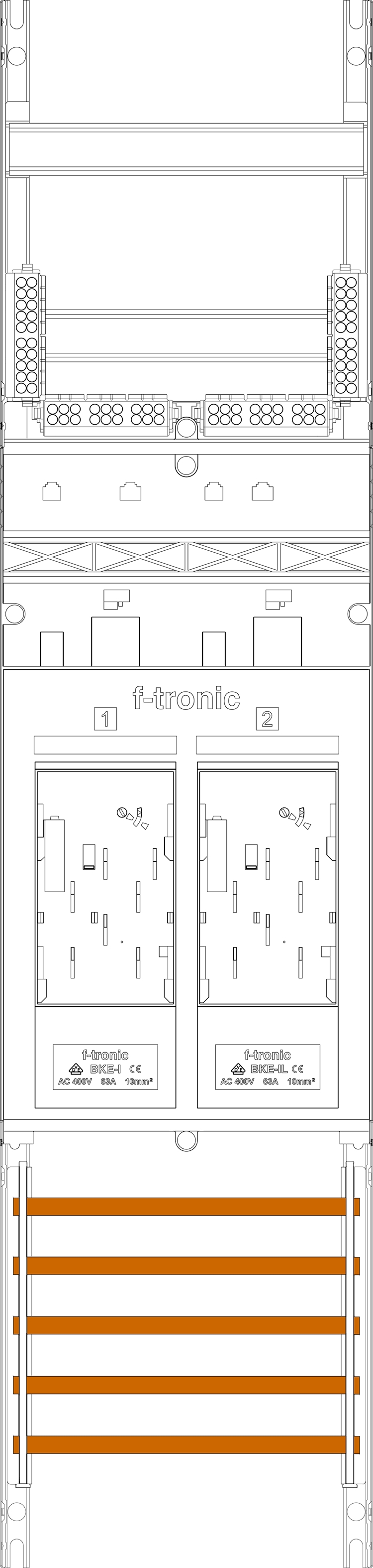 1St. F-Tronic E16-10-10L Zählerfeld E16-10-10L, 1-feldrig, H=1050mm, 2-eHZ, kurze und lange Kabel 7141010