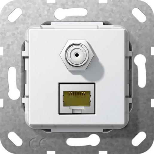1St. Gira 569703 MJ RJ45 Cat 6A 10 GB, SAT F Gender Ch. Einsatz Reinweiß glänzend