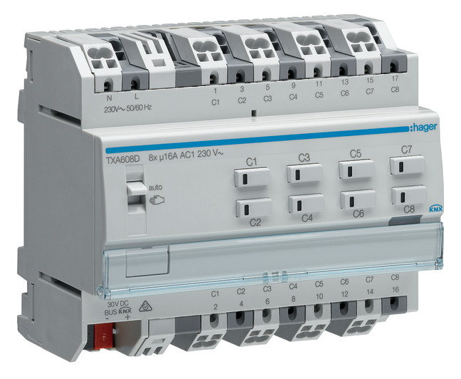 1St. Hager TXA608D Schalt-/Jal.aktor 8/4f KNX easy 16A C-L.