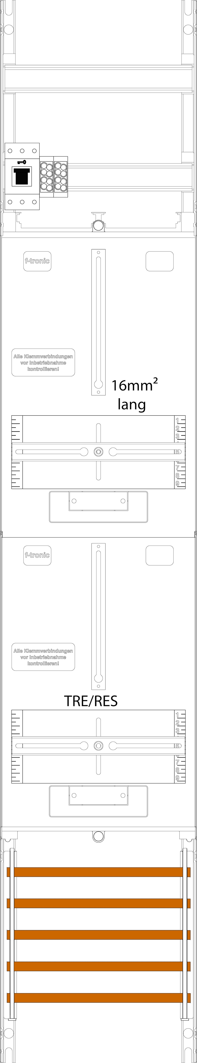 1St. F-Tronic ZR6-16L-HSS Zählerfeld ZR6-16L-HSS, 1-feldrig, H=1350mm, 1-3.HZ, 16mm² lange Kabel,1 HSS,1 TRE 7143416