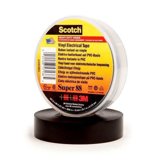 20m 3M Super 88 Vinyl Elektro-Isolierband, Schwarz, 19 mm x 20 m, 0,22 mm, Großpackung SUPER88-19X20-B