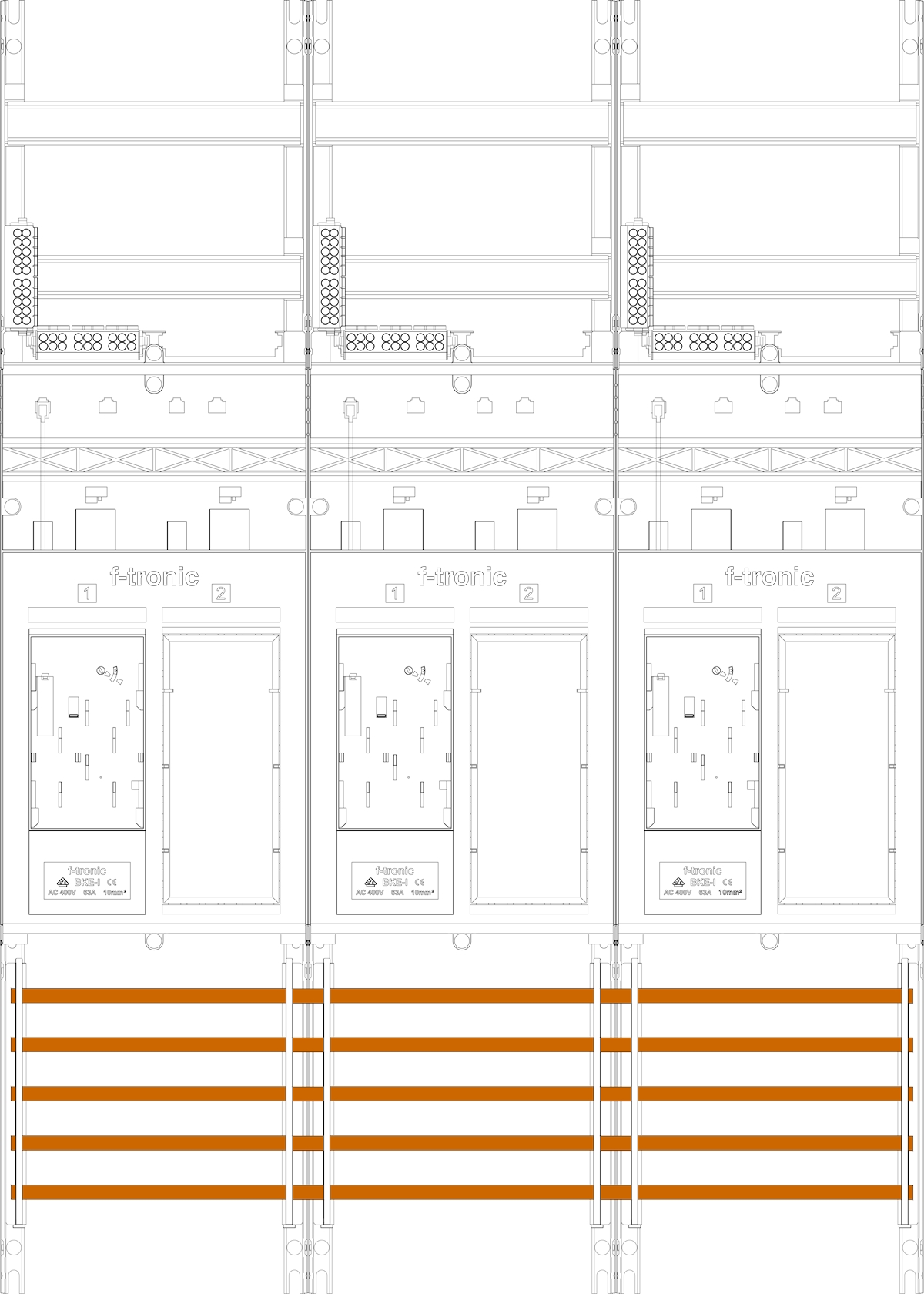 1St. F-Tronic ER36DS Zählerfeld ER36DS, 3-feldrig, H=1050mm, 3-eHZ mit DS, 3 Res. 7141153