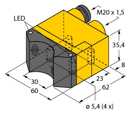 1St. Turck 1051004 Induktiver Sensor, Doppelsensor für Schwenkantriebe, Standard, KEMA 02 ATEX 1090X NI4-DSU35TC-2Y1X2