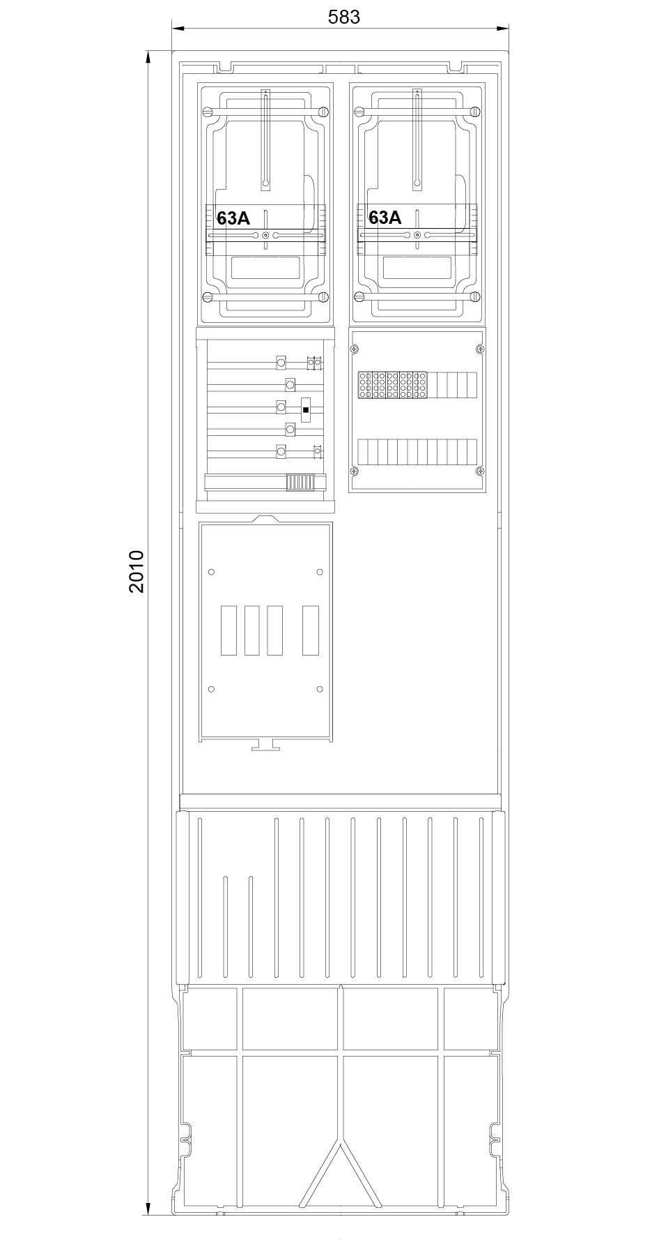 1St. F-Tronic ZSA202-2-2ZK-TSG-HAK Zähleranschlusssäule 2-feldrig, H=2010mm, 2-3.HZ, Haube m. Tür, ZSA202-2-2ZK-TSG-HAK-HT 7160160