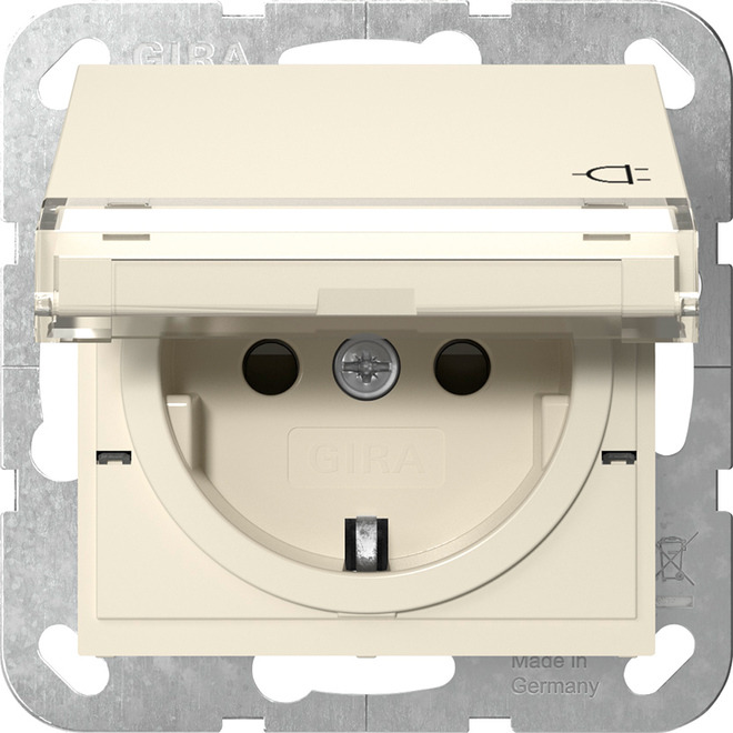 1St. Gira 455701  Steckdose 16A 250V mit Klappdeckel, Beschriftungsfeld und Shutter, Cremeweiß glänzend