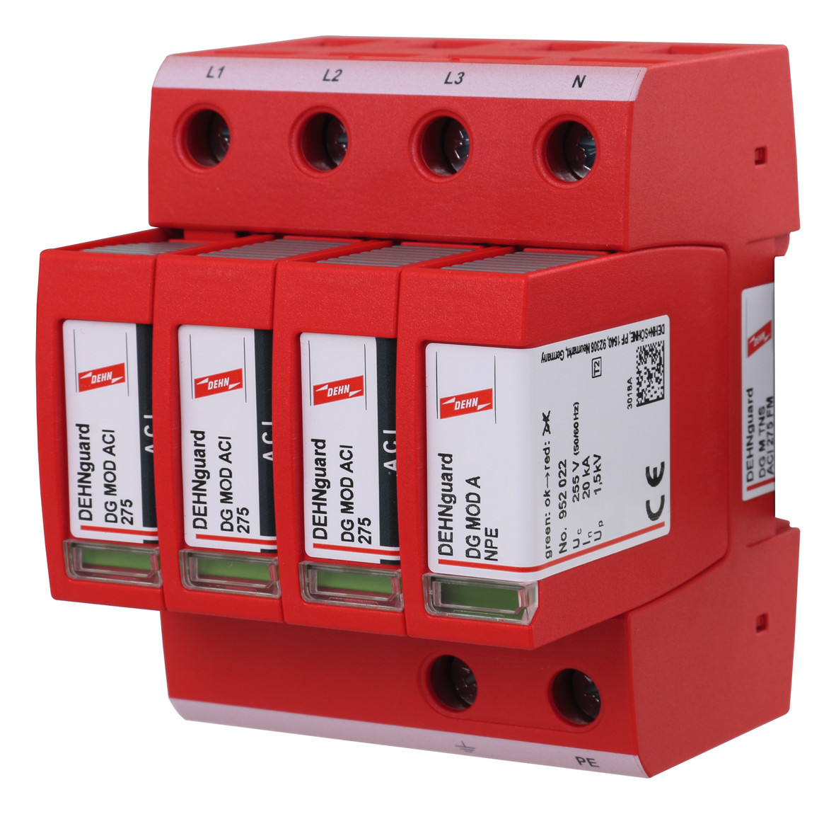 1St. Dehn 952440 Überspannungsableiter Typ 2 Dehnguard M 4-polig Uc 275V mit ACI-Technologie DG M TNS ACI 275 FM