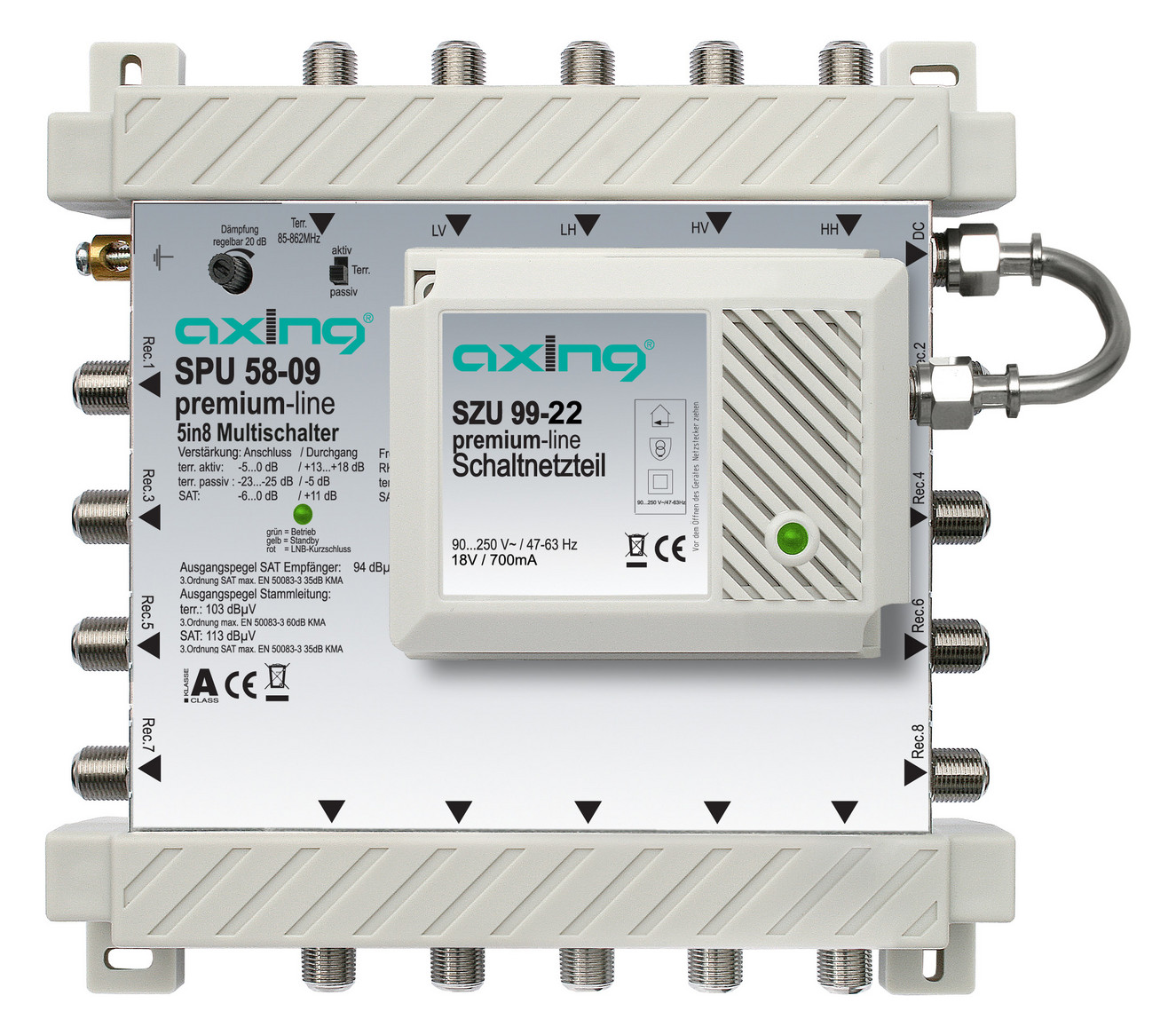 1St. AXING Multischalter 5in8 aktiv SPU 58-09 Rückkanaltauglich