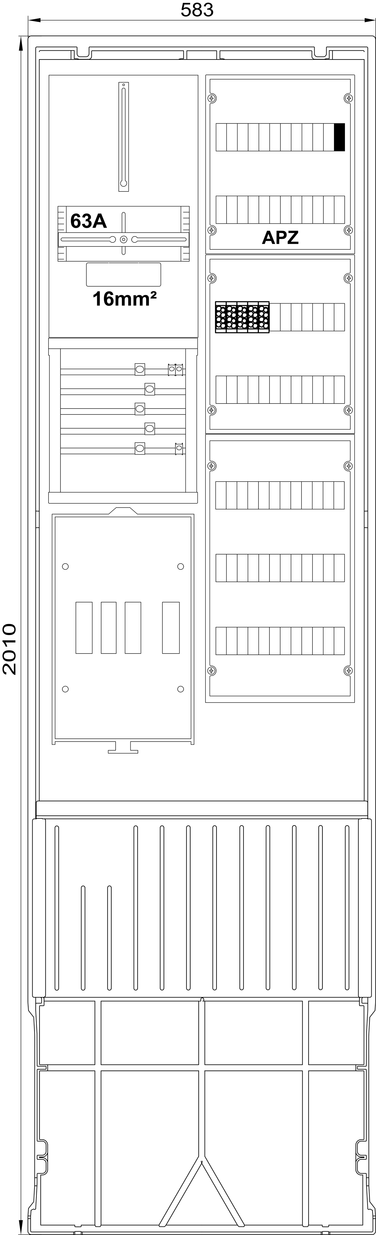 1St. F-Tronic ZSA202-2-ZK16APZ-HAK Zähleranschlusssäule 2-feldrig, H=2010mm,3.HZ 16mm²,ohne Haube, ZSA202-2-ZK16-APZ-HAK-HO 7160183