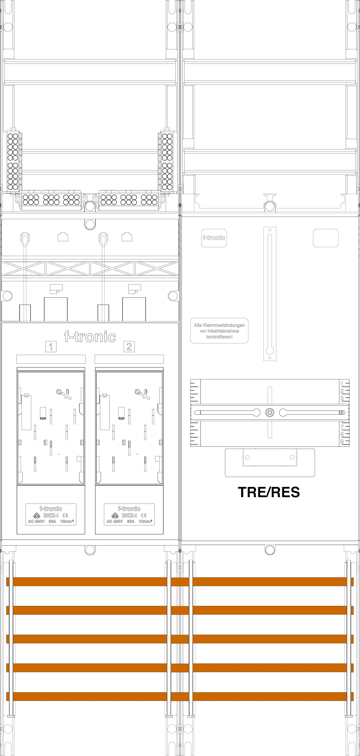 1St. F-Tronic E16DSR1B Zählerfeld E16DSR1B, 2-feldrig, H=1050mm, 2-eHZ mit DS, 1 TRE 7141174
