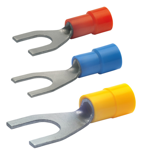 100St. Klauke 650C10 Quetschkabelschuh isoliert, M10, nach DIN 46237, 4-6 mm², Gabelform