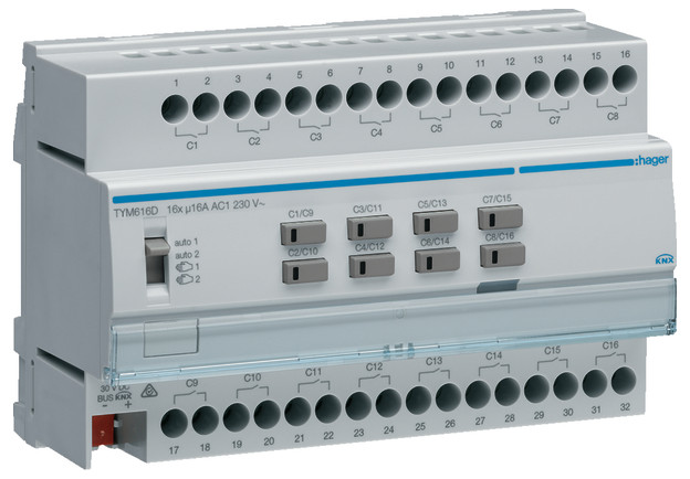 1St. Hager TYM616D Schalt-/Jal.aktor 16/8f KNX,16A, C-Last