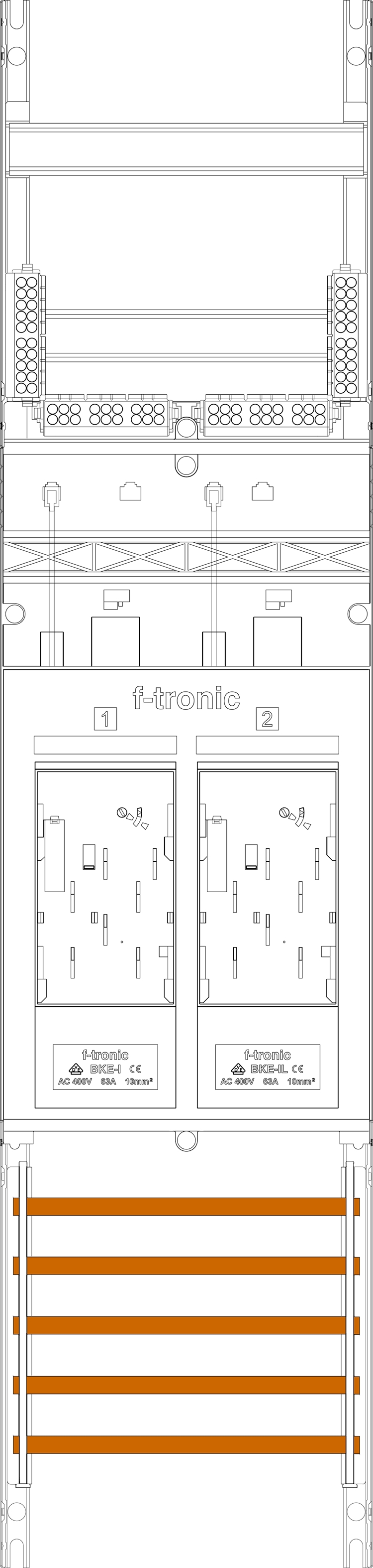 1St. F-Tronic E16DS-10-10L Zählerfeld E16DS-10-10L, 1-feldrig, H=1050mm, 2-eHZ mit, DS, kurze und lange Kabel 7141160