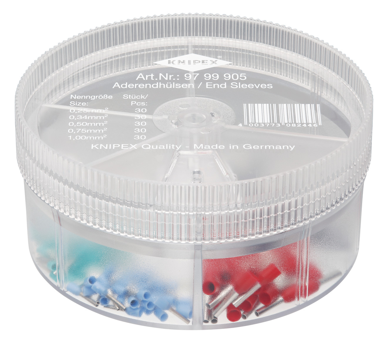 1St. Knipex 97 99 905 Sortimentsboxen mit Aderendhülsen isolierte Aderendhülsen nach DIN-Farbcode 30x0,25 (blau)/30x0,34