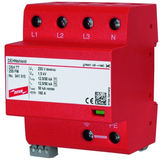1St. Dehn 941315 Anwendungsopt. Kombi-Ableiter Dehnshield Typ1+2 f.dreiphasige TT-und TN-S-Systeme DSH TT 255 FM