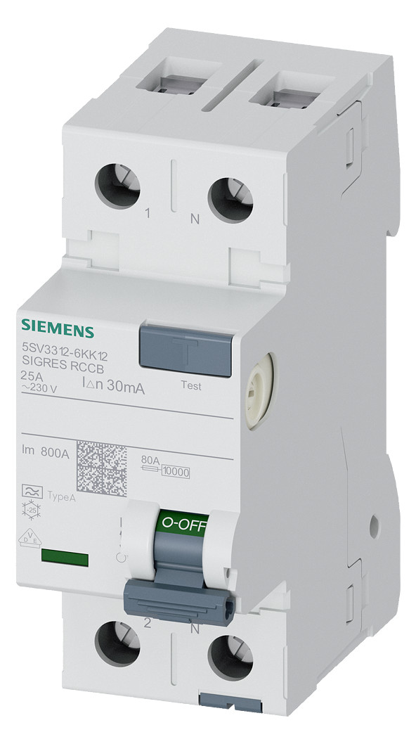 1St. Siemens 5SV3312-6KK12 FI-Schutzschalter, 2-polig, Typ A, In: 2