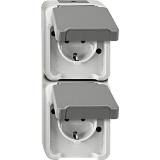1St. Merten MEG2329-8029 SCHUKO-Doppel-Steckdose, senkrecht angeordnet, lichtgrau, AQUASTAR