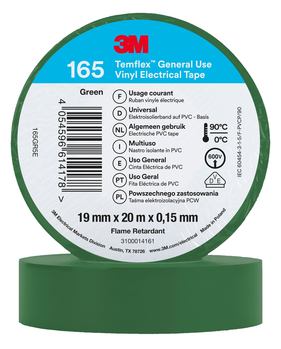 100St. 3M Temflex 165 Isolierband Gruen 19mmx20m