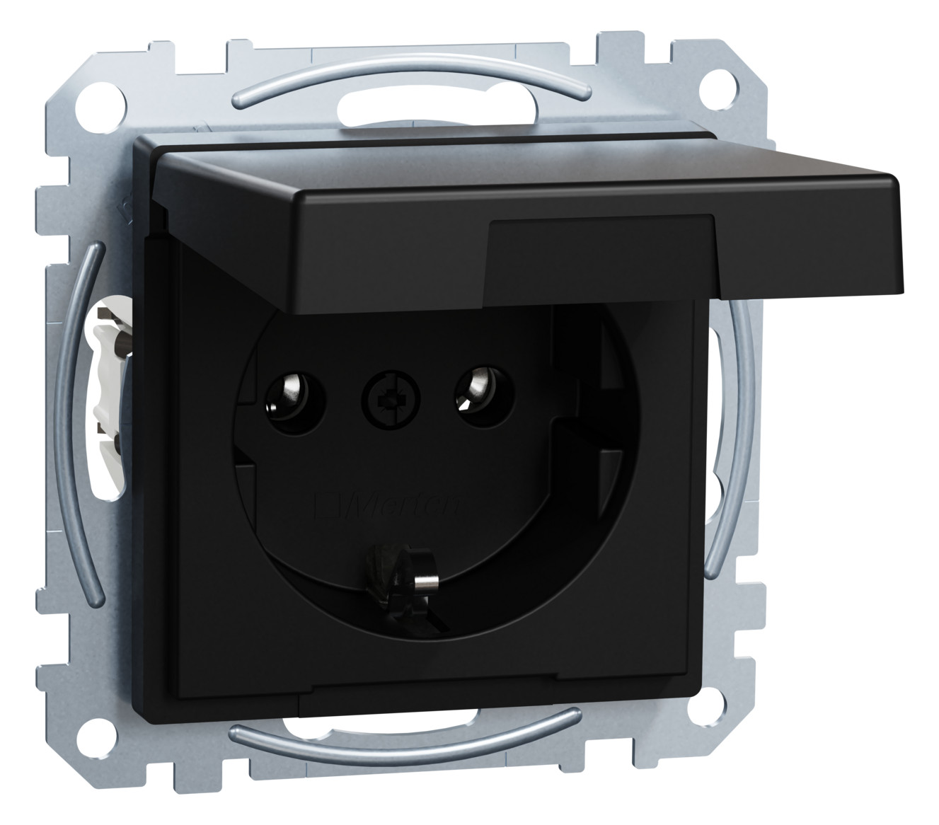 1St. Merten MEG2311-0403 Steckdose mit Klappdeckel, Steckklemmen,schwarz matt, System M Ocean Plastic