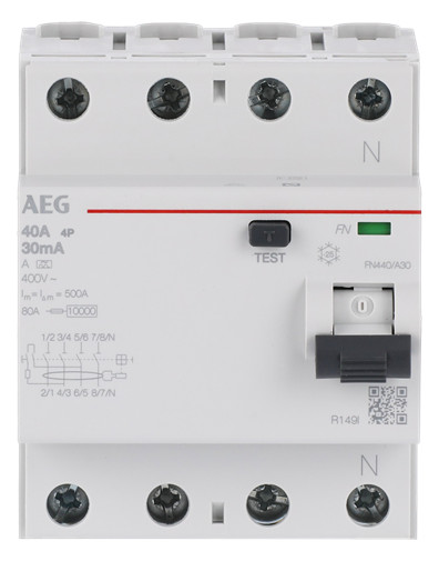 1St. AEG FN440/A30 FI-Schalter 4P Typ A 40A, 30mA, 4 Teilungseinheiten 2CSF704156R1400