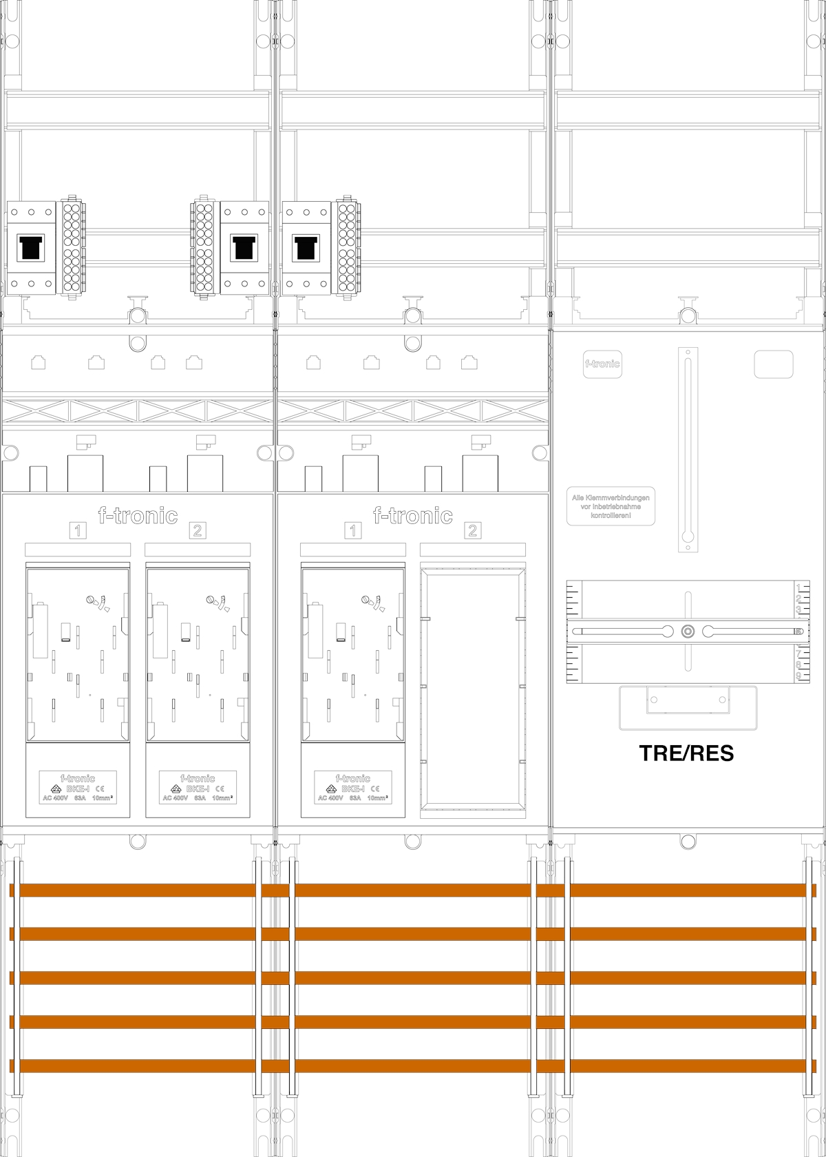 1St. F-Tronic E16ER6R1B-HSP Zählerfeld E16ER6R1B-HSP, 3-feldrig, H=1050mm, 3-eHZ, 3 HSP, 1 Res., 1 TRE 7141075