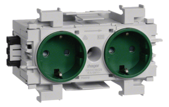 1St. Hager GS20016029 Steckdose 2-fach Wago Frontrast. grün