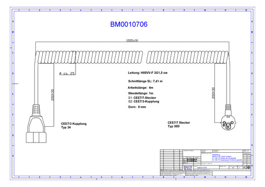 1St. Bachmann 672.181 WendelleitungCS-H05VV-F 3G1,5 qmm sw
