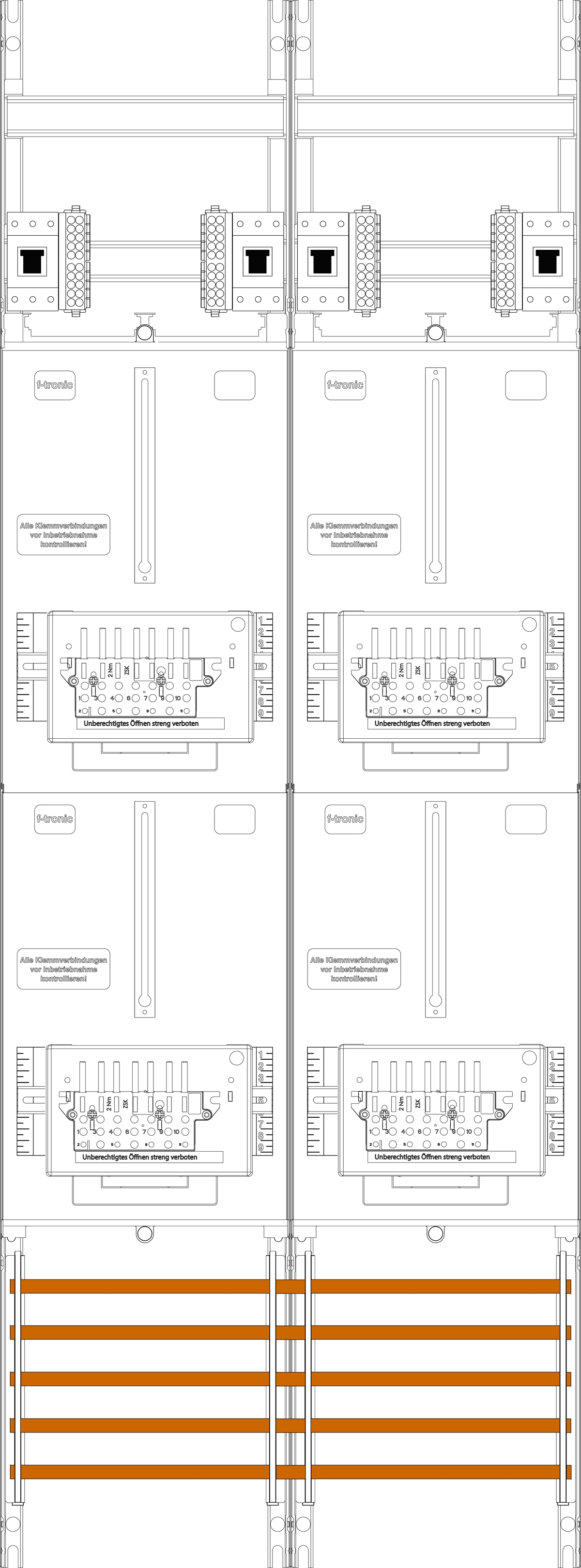 1St. F-Tronic Z216-ZSK-HSP Zählerfeld Z216-ZSK-HSP, 2-feldrig, H=1350mm, 4-3.HZ, 4 ZSK-Set, 4 HSP 7143510