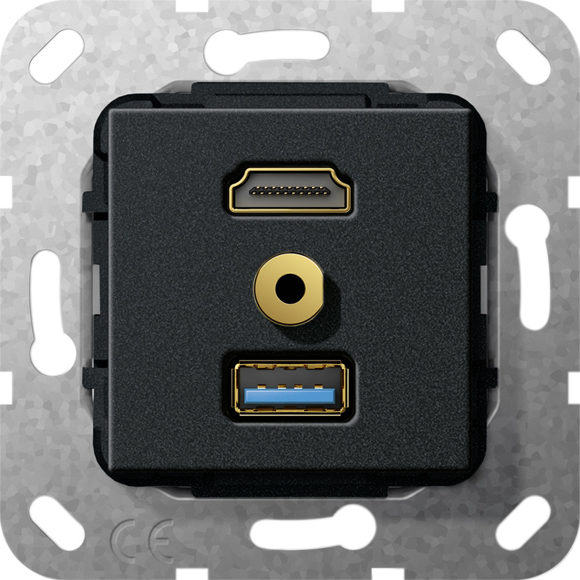 1St. Gira 568110 HDMI USB 3.0 A M-Klinke K-Peitsche Einsatz Schwarz m