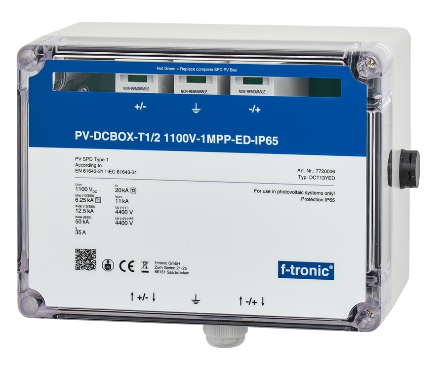 1St. F-Tronic DCT13YED PV-DCBOX-T1/2 1100V-1MPP, ED-IP65, Kabeldurchführung, DCT13YED 7720006