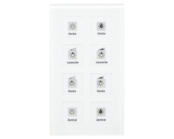 1St. MDT Funk Glastaster 8-fach RF-GTT8W.01 KNX RF+ mit Aktor LED weiß Funk Glastaster