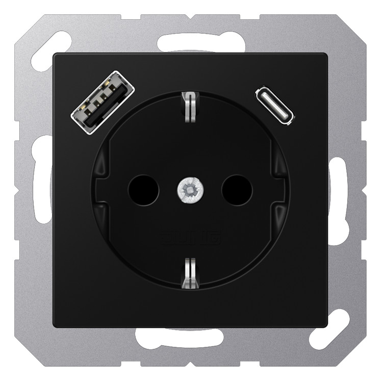 1St. Jung A1520-15CASWM SCHUKO-Steckdose mit USB Typ AC, graphitschwarz matt 1St. Jung A1520-15CASWM  Steckdose mit USB Typ AC, graphitschwarz matt