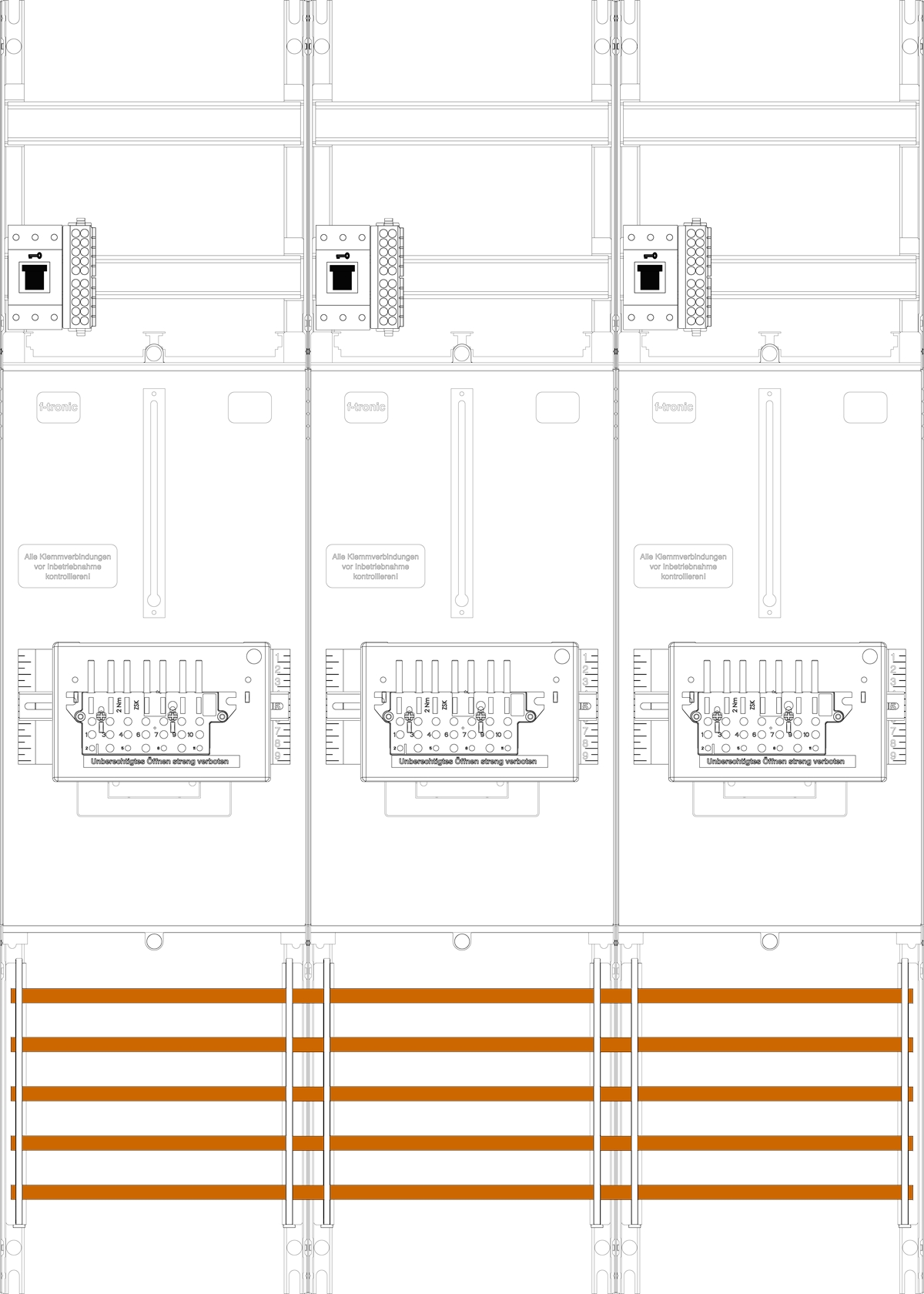 1St. F-Tronic Z31B-ZSK-HSS Zählerfeld Z31B-ZSK-HSS, 3-feldrig, H=1050mm, 3-3.HZ, 3 ZSK-Set, 3 HSS 7141555