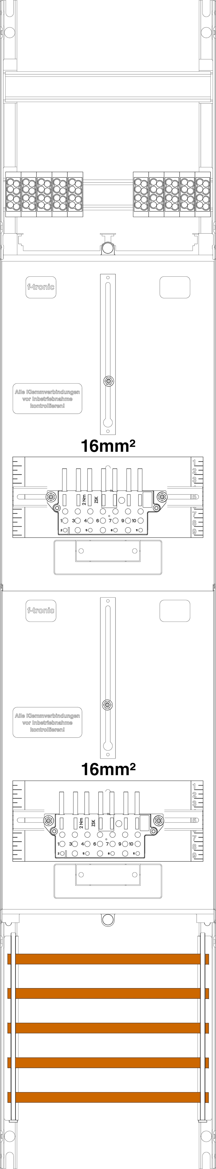 1St. F-Tronic Z16LUX-16-SLS Zählerfeld Z16LUX-16-SLS, 1-feldrig, H=1350mm, 2-3.HZ, 16mm², 2 ZSK-ST 7145114