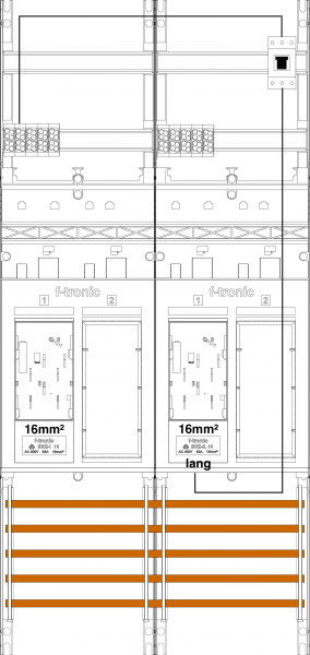 1St. F-Tronic ER26-16L-PV Zählerfeld ER26-16L-PV, 2-feldrig,H=1050mm,2-eHZ 16mm², Kaskade, 1 HSP, 2 Res. 7141029