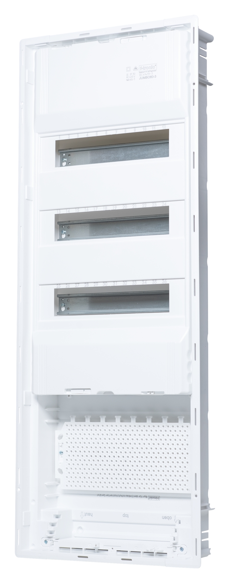 1St. F-Tronic JUMBO60-3 HW/UP Kleinverteiler Twin, Jumbo60-3, 3-reihig, 36+6 Mod., inkl. Montageplatte 7250068