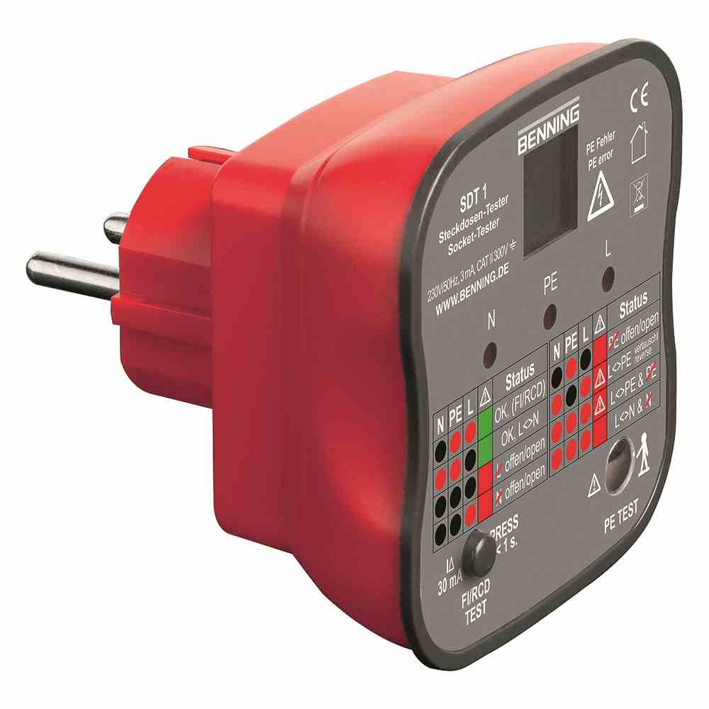 1St. Benning 020053 Steckdosentester. Fingerkontakt PE. Fehlererkennung RCD-Test für 30 mA-RCD/FI-Auslösung. SDT 1 1St. Benning 020053 Steckdosentester. Fingerkontakt PE. Fehlererkennung RCD-Test für 30 mA-RCD/FI-Auslösung. SDT 1