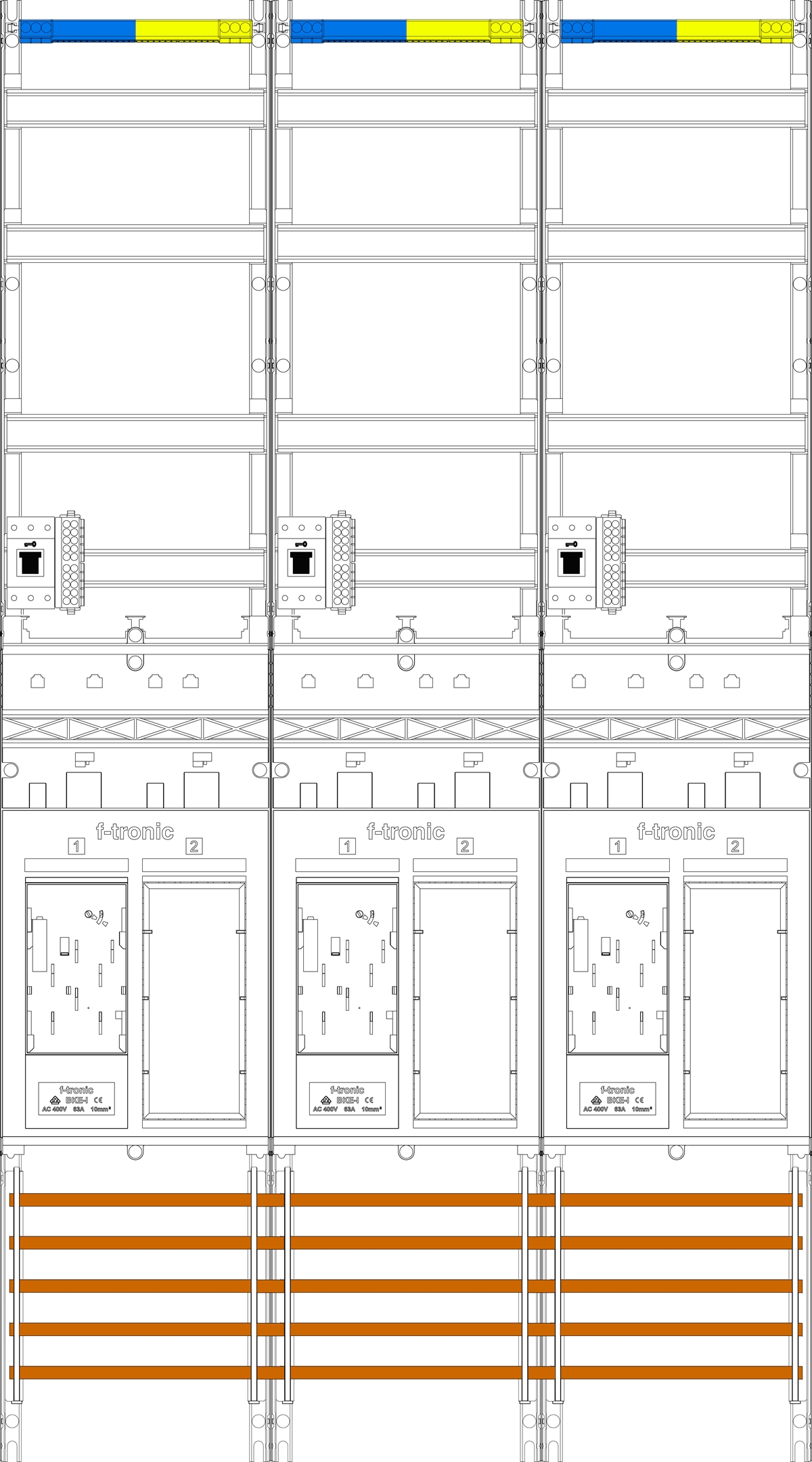 1St. F-Tronic ER39-HSS Zählerfeld ER39-HSS, 3-feldrig, H=1350mm, 3-eHZ, 3 HSS, 3 Res. 7143103